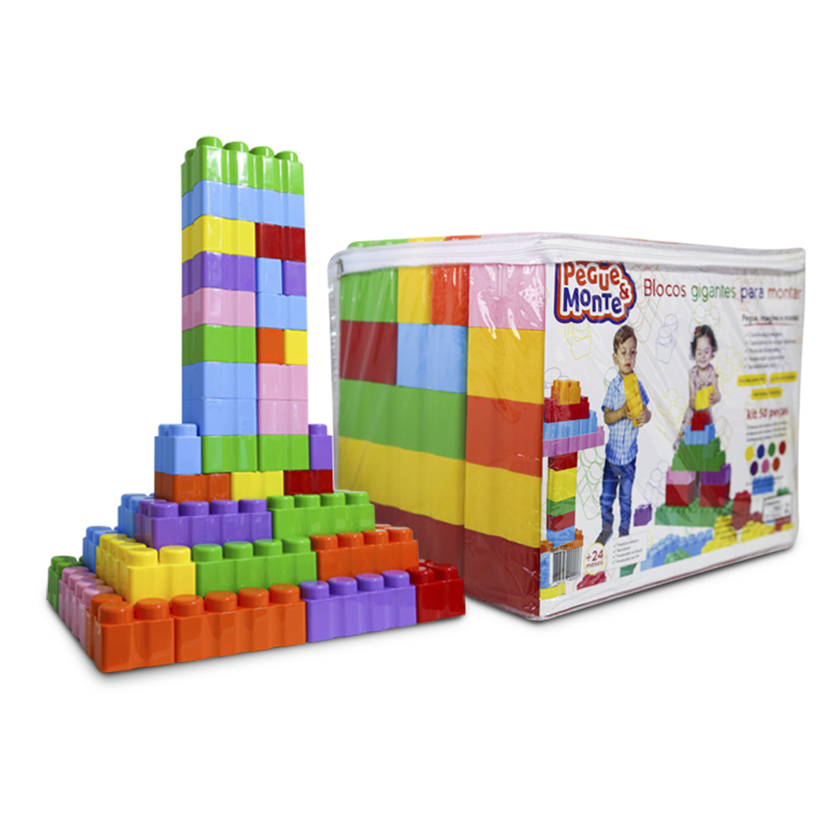 Blocos Gigantes De Montar 7 Cores Kit 50 Blocos Pegue And Monte 2427